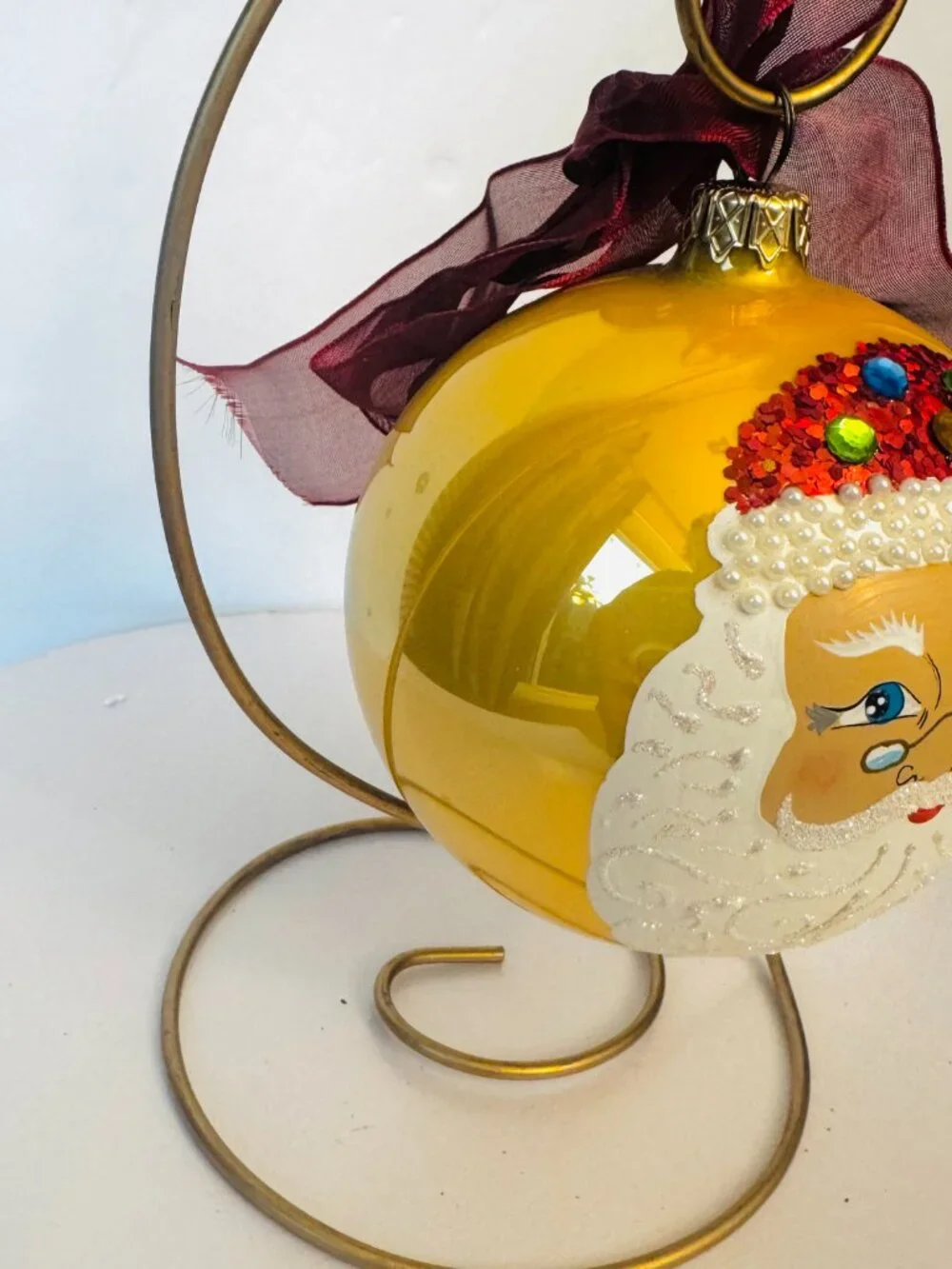 Vtg Nelson Trade Collectors Series Jumbo Beaded Glass Santa Claus Christmas Orna